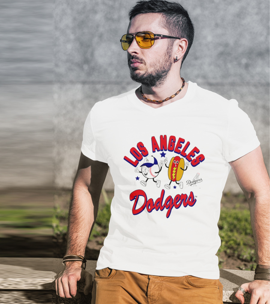 Los Angeles Dodgers Baseball Hot Dog Cartoon Characters T-Shirt