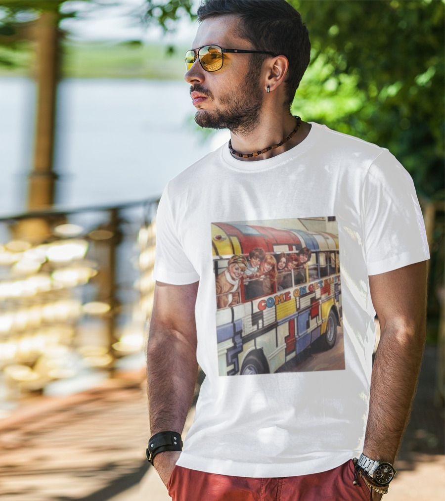 Psychedelic School Bus Come On Get Happy Retro Vibes T-Shirt