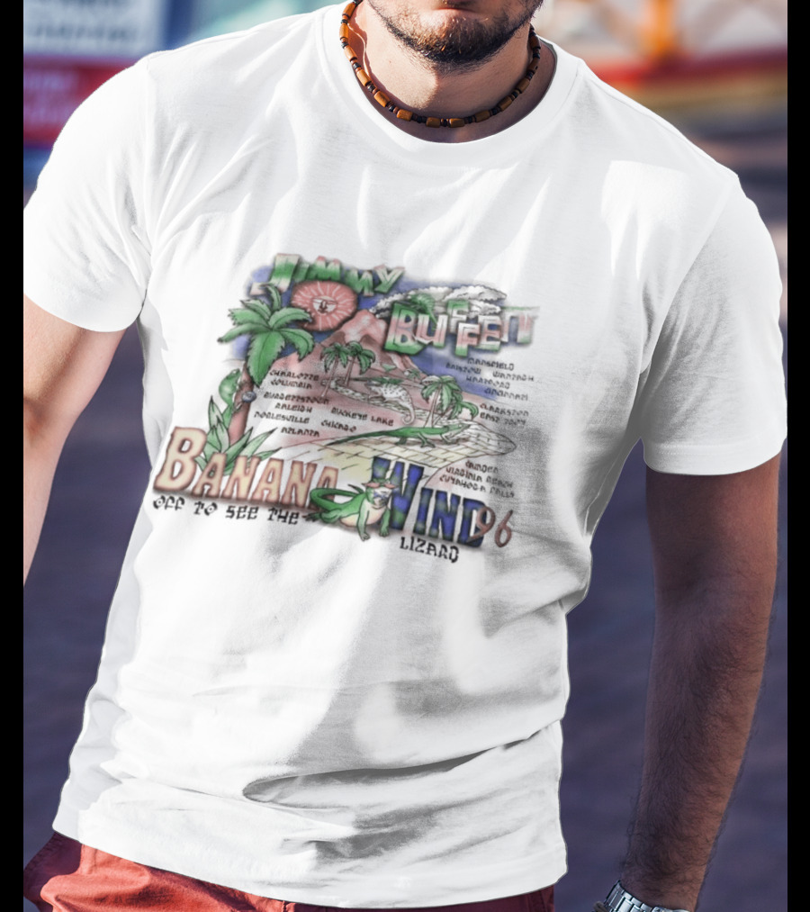 Jimmy Buffett Banana Wind 96 Off To See The Lizard Tropical Scene Palm Trees T-Shirt