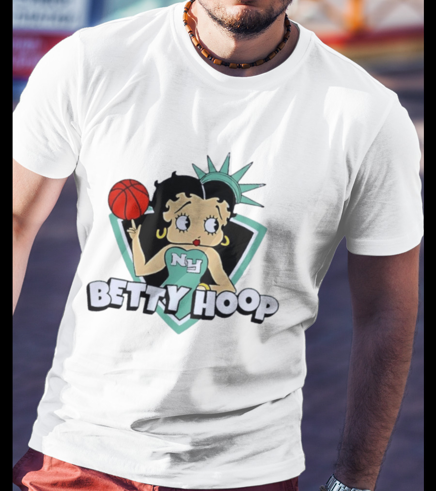 New York Liberty Betty Hoop Basketball Character NY Statue Of Liberty Crown T-Shirt