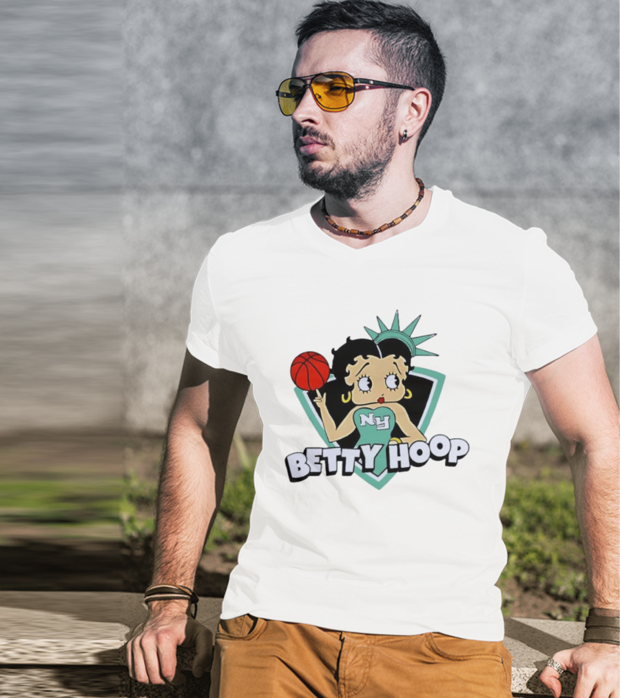 New York Liberty Betty Hoop Basketball Character NY Statue Of Liberty Crown T-Shirt
