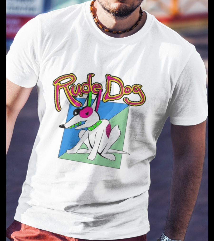 Rude Dog Retro 80s Cartoon Style Colorful T-Shirt