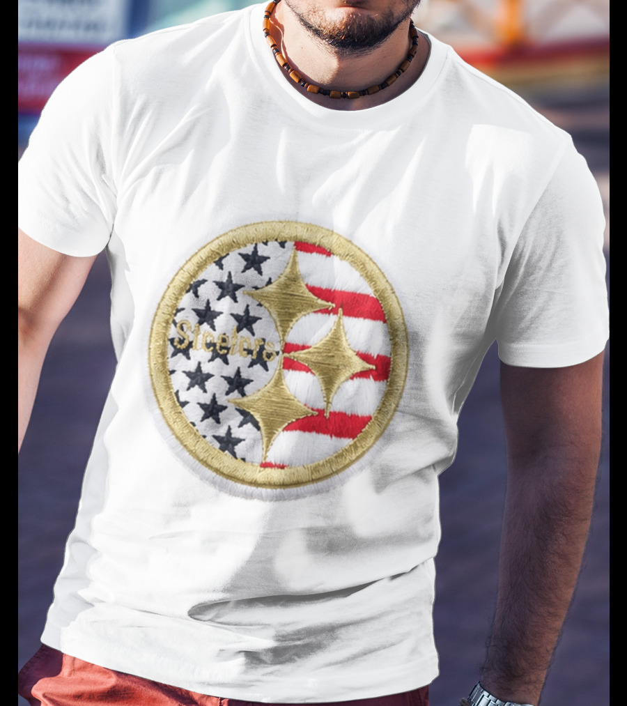 Steelers America 250 Stars And Stripes Patch USA Flag Embroidery T-Shirt