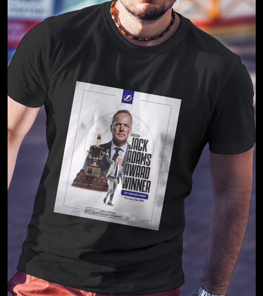 2026 Jack Adams Award Winner Jon Cooper Florida Blue Tampa Bay Lightning 1st Time Recipient 50 26 6 Record 108 Points T-Shirt