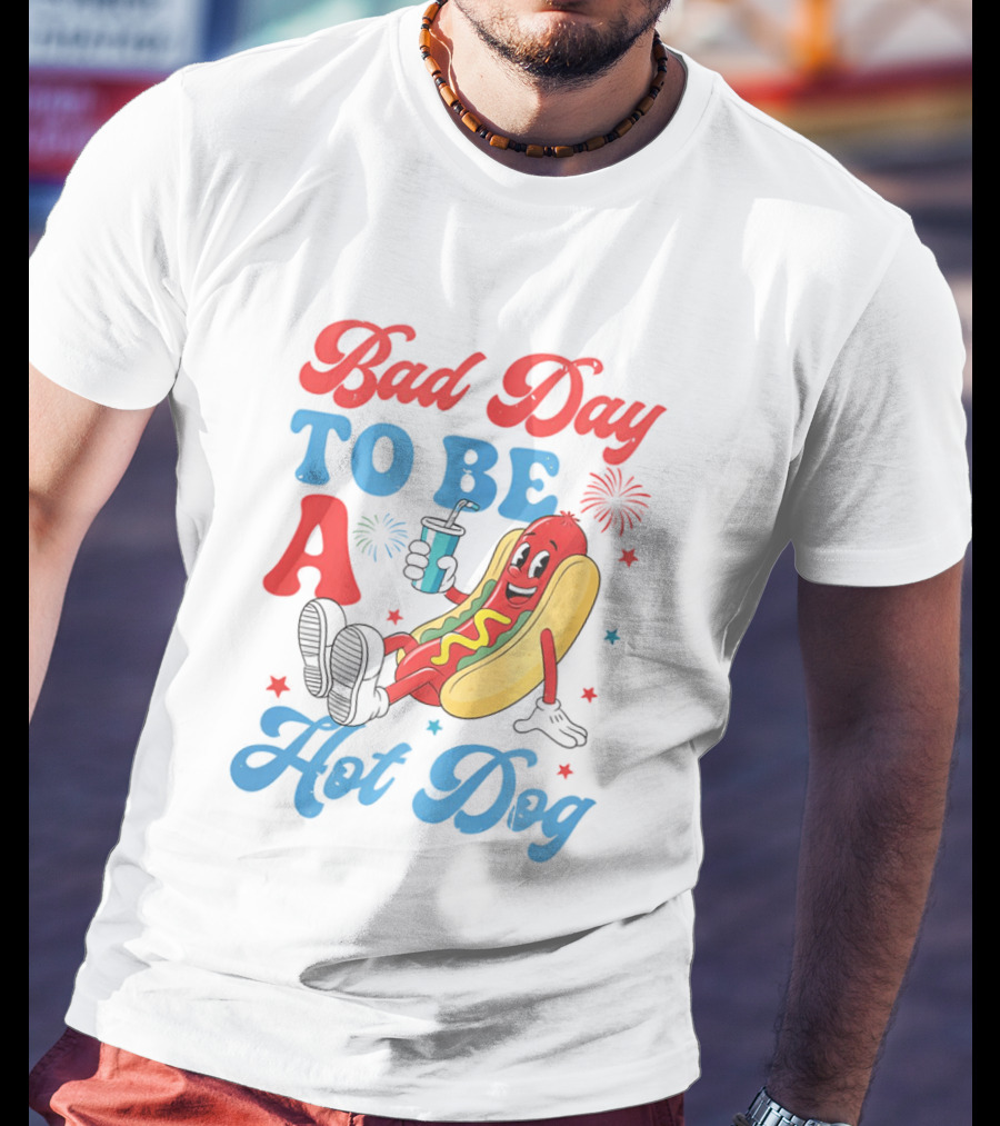 Bad Day To Be A Hot Dog Cool Cartoon Character With Drink T-Shirt