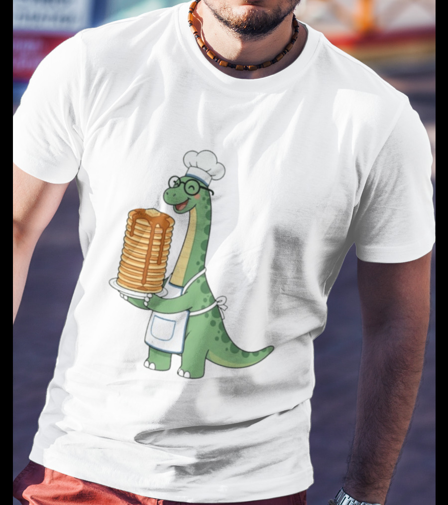 Chef Dinosaur With Towering Pancakes And A Smile T-Shirt