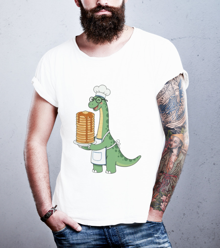 Chef Dinosaur With Towering Pancakes And A Smile T-Shirt