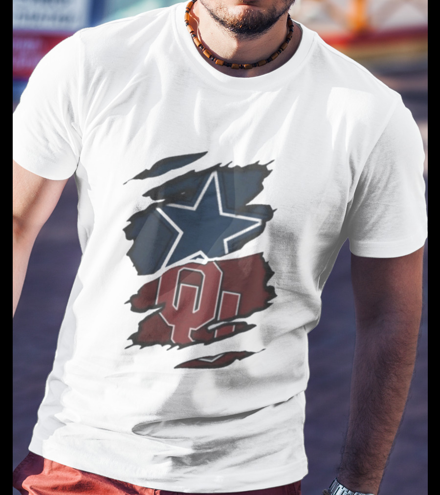 Dallas Cowboys Oklahoma Sooners NCAA Sports Ripped Star OU T-Shirt