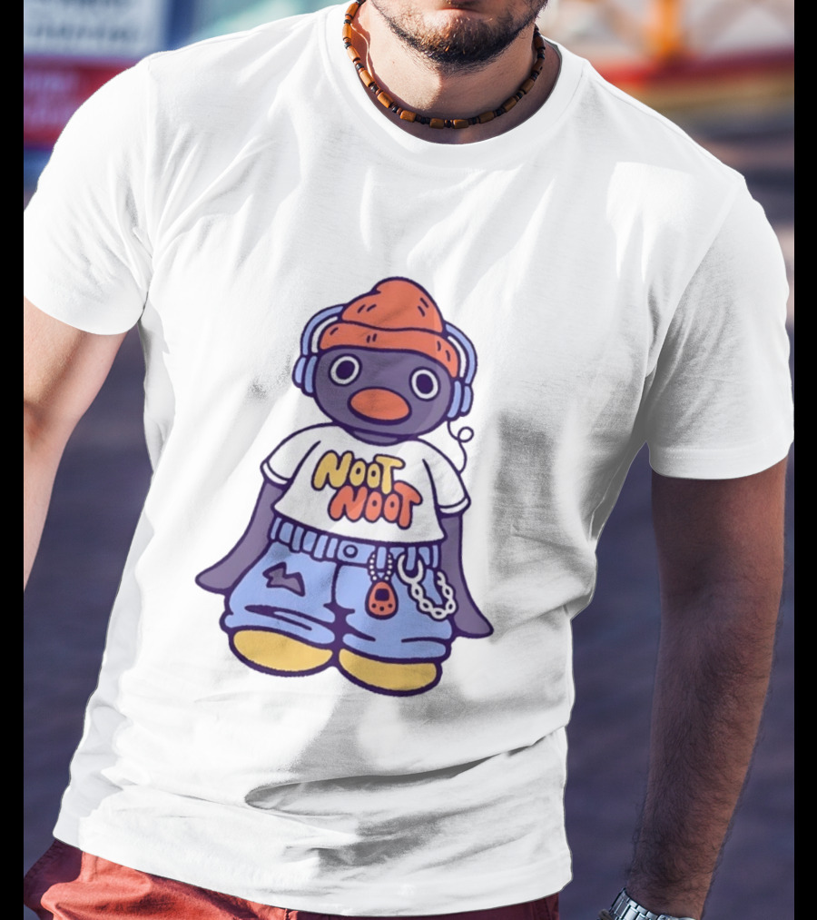 Noot Noot Pingu Penguin With Headphones And Beanie T-Shirt