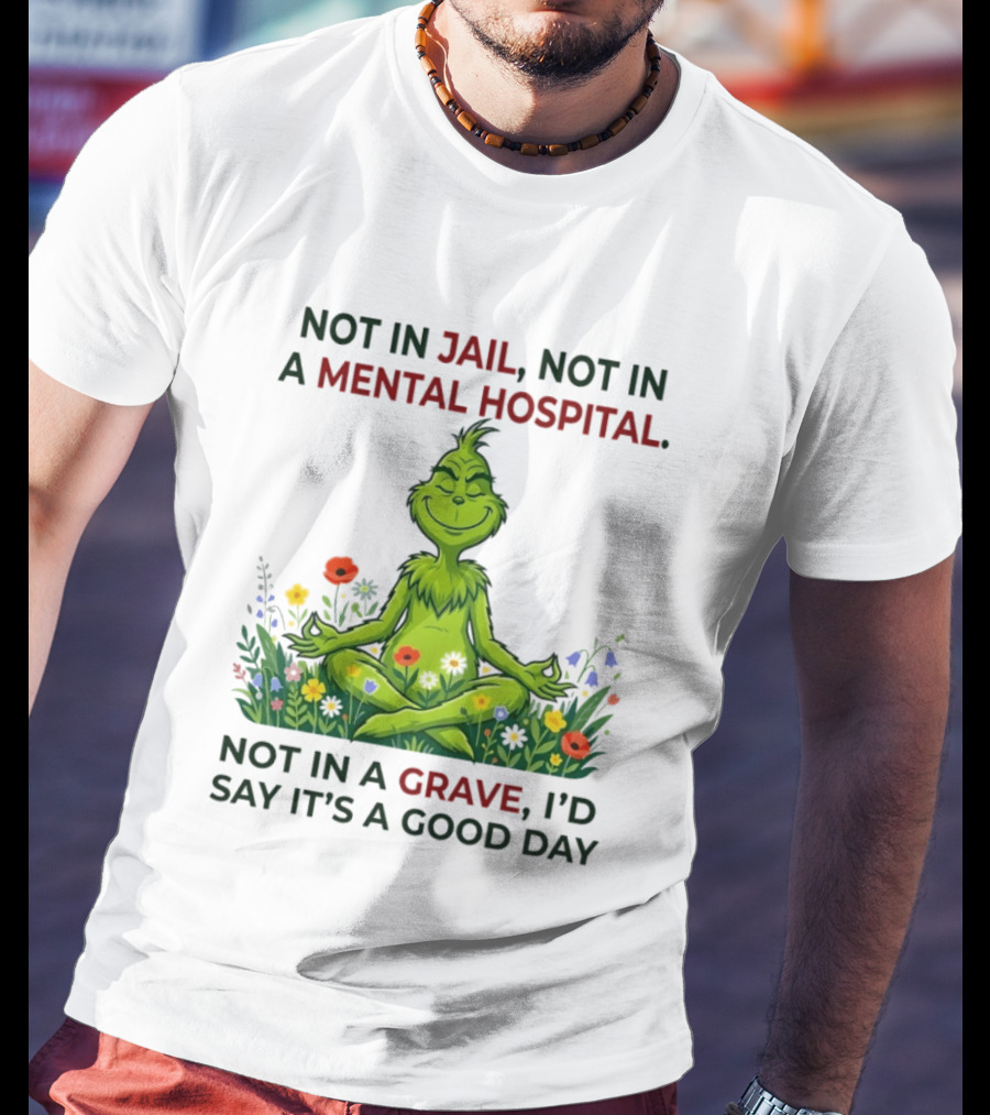 Grinch Not In Jail Not In A Mental Hospital Not In A Grave Meditation Good Day T-Shirt