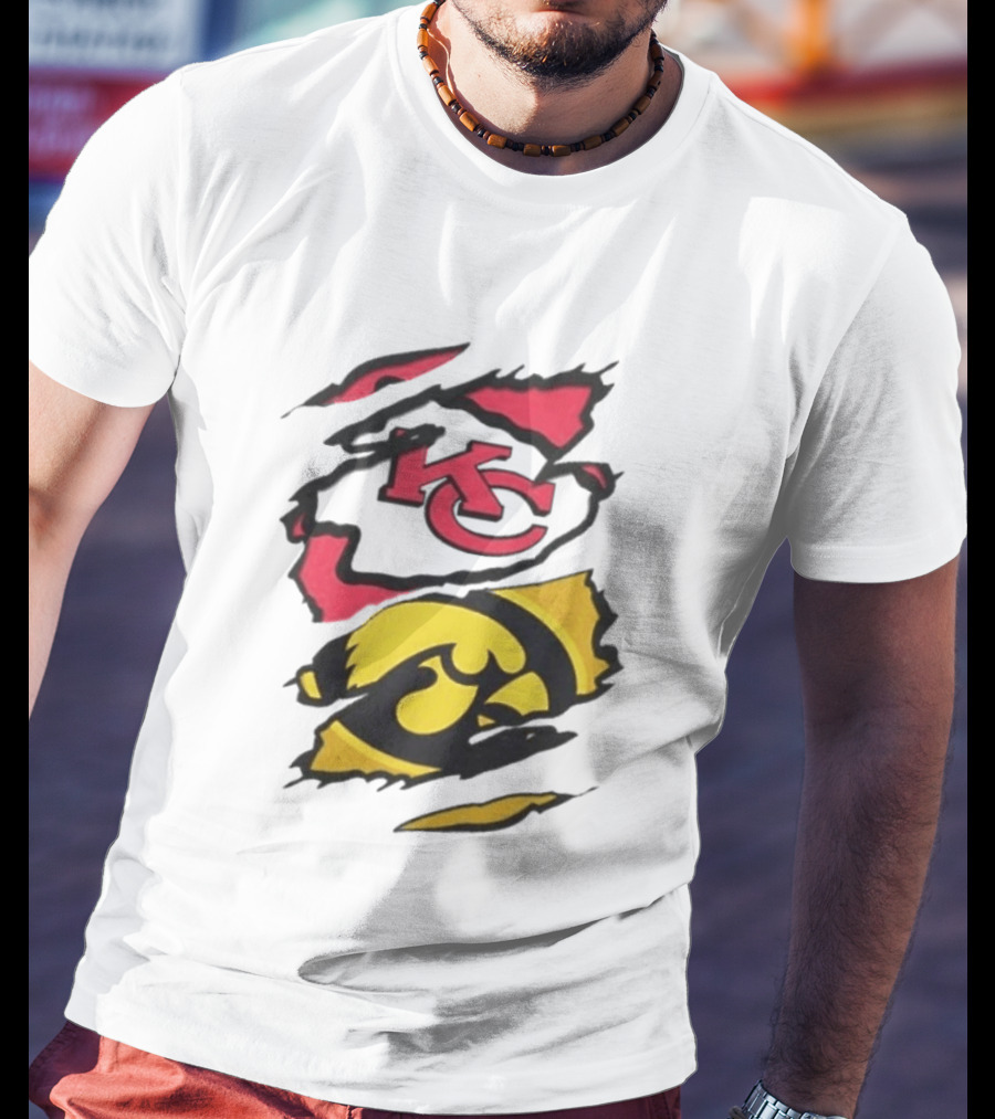 Kansas City Chiefs Iowa Hawkeyes Torn Paper KC Hawkeye Logo Mix T-Shirt