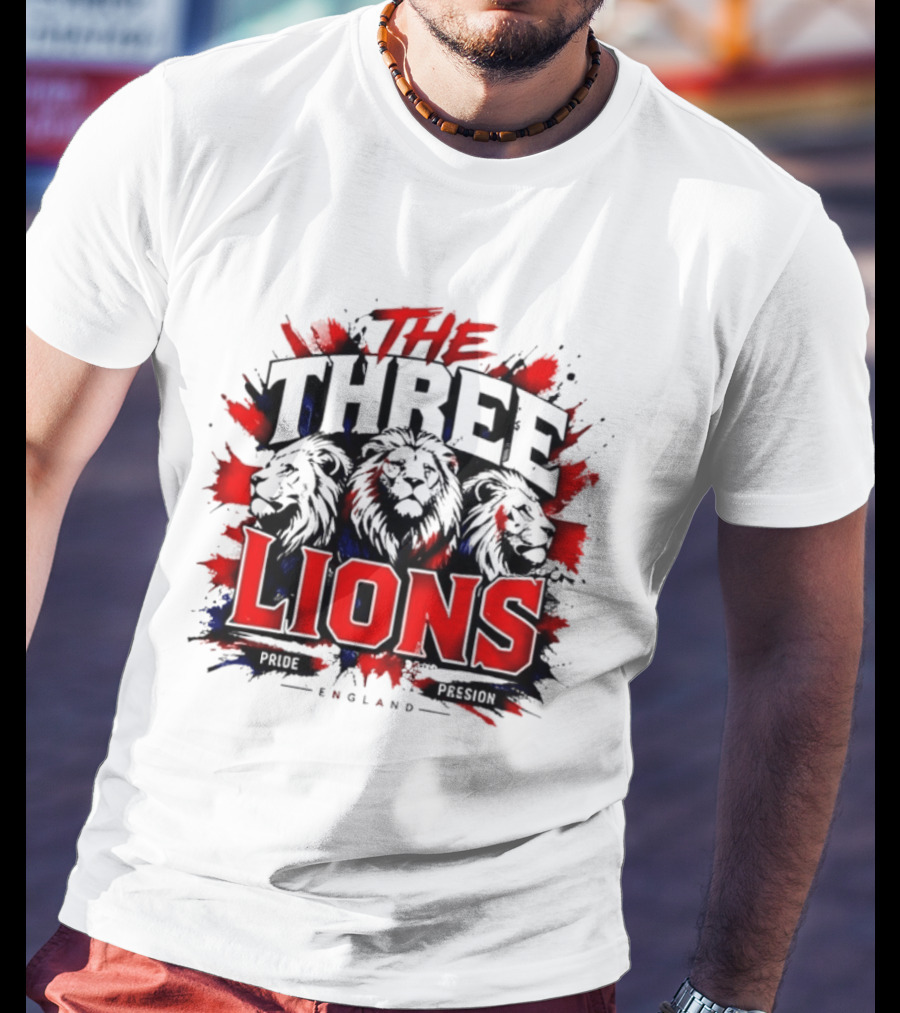 The Three Lions England Pride Red Blue Black Splatter T-Shirt