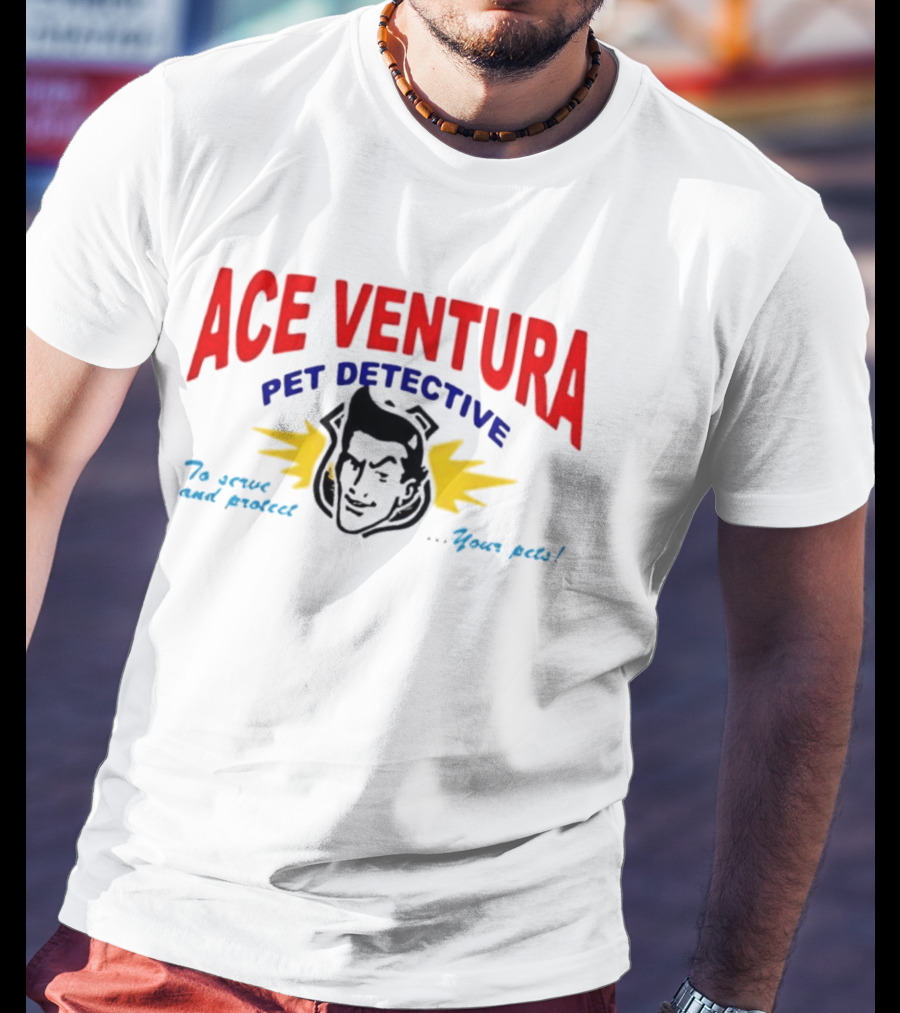 Ace Ventura Pet Detective To Serve And Protect Your Pets Movie Iconic Character Yellow Lightning T-Shirt