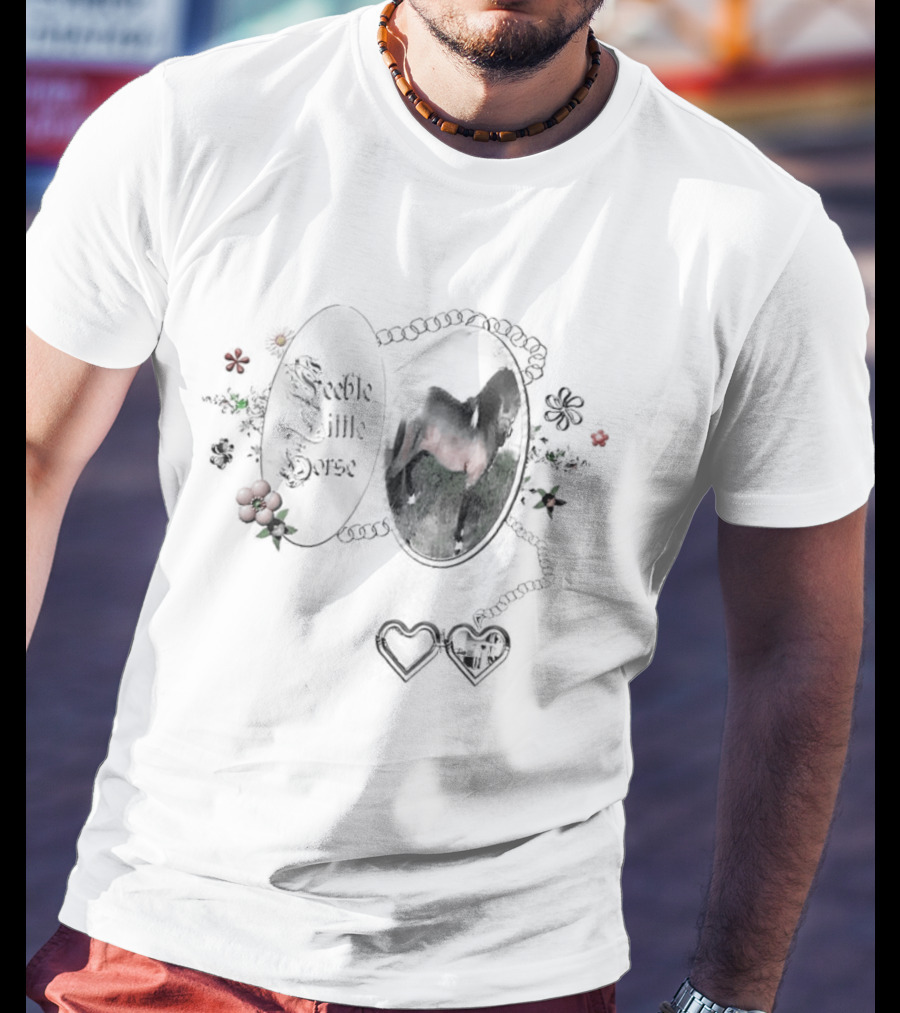 Feeble Little Horse Locket With Heart Photo Charm And Floral Details T-Shirt