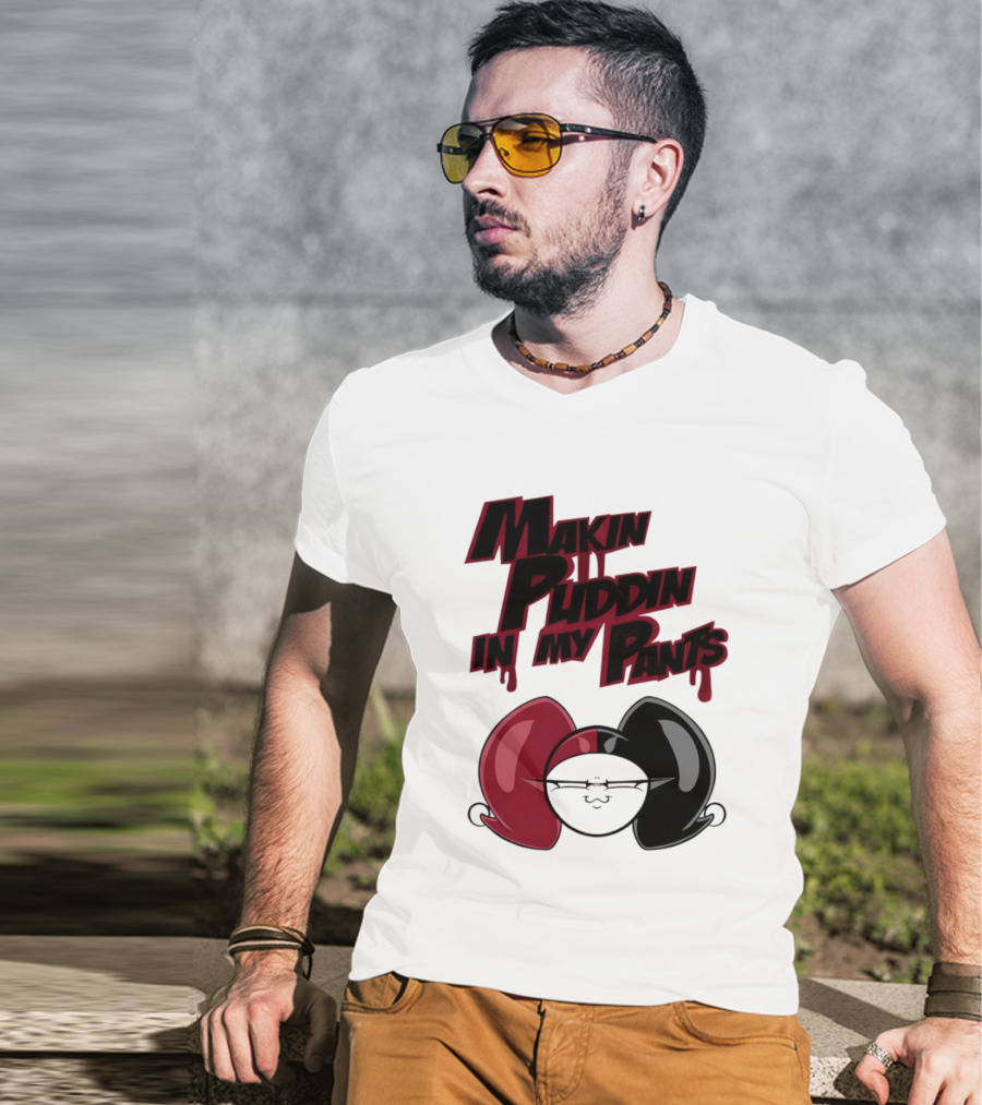 Makin' Puddin' In My Pants Harley Quinn Cartoon Red And Black Pigtails T-Shirt