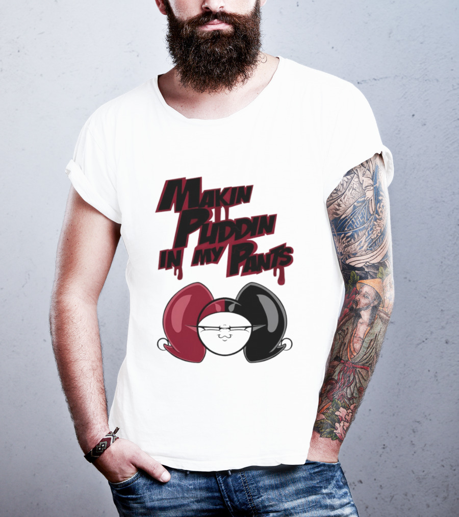 Makin' Puddin' In My Pants Harley Quinn Cartoon Red And Black Pigtails T-Shirt