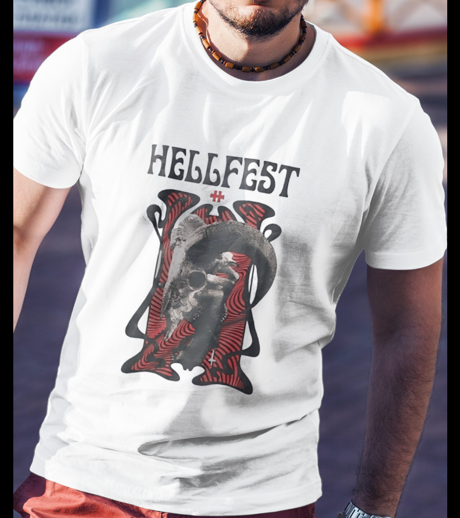 Hellfest Goat Skull Cross Inverted Crux Occult Heavy Metal Festival T-Shirt