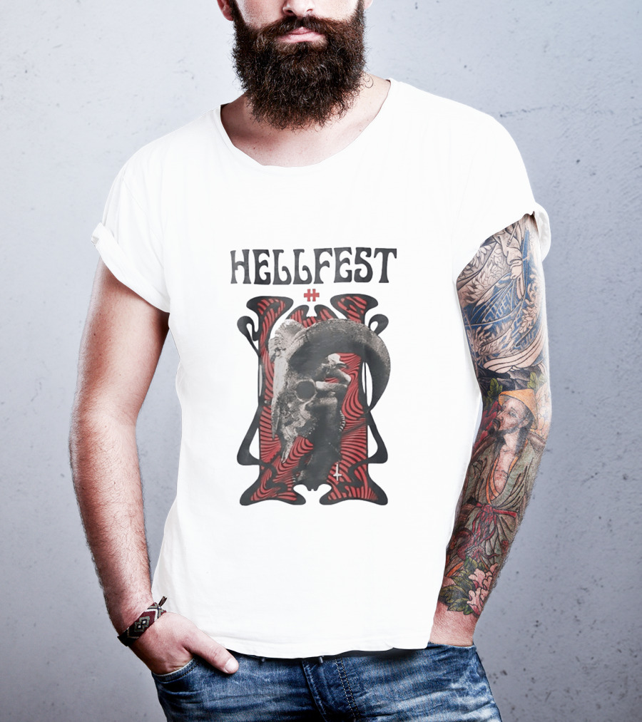 Hellfest Goat Skull Cross Inverted Crux Occult Heavy Metal Festival T-Shirt
