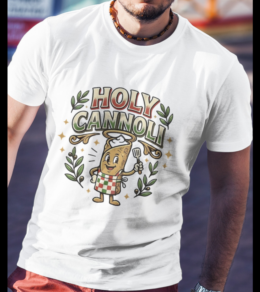 Holy Cannoli Cartoon Cannolo Chef Italian Food Fun T-Shirt