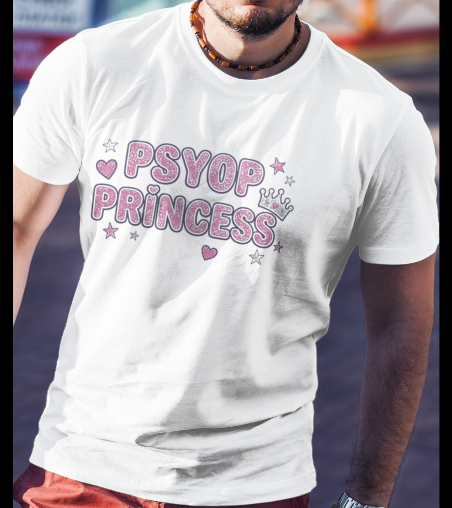 Psyop Princess Y2K Aesthetic Pink Glitter Star Heart Crown T-Shirt