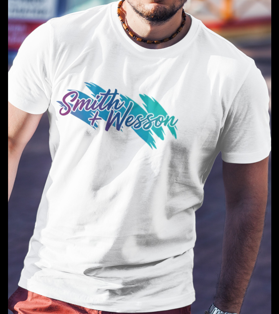 Smith And Wesson 90s Teal Purple Paint Brush Strokes T-Shirt