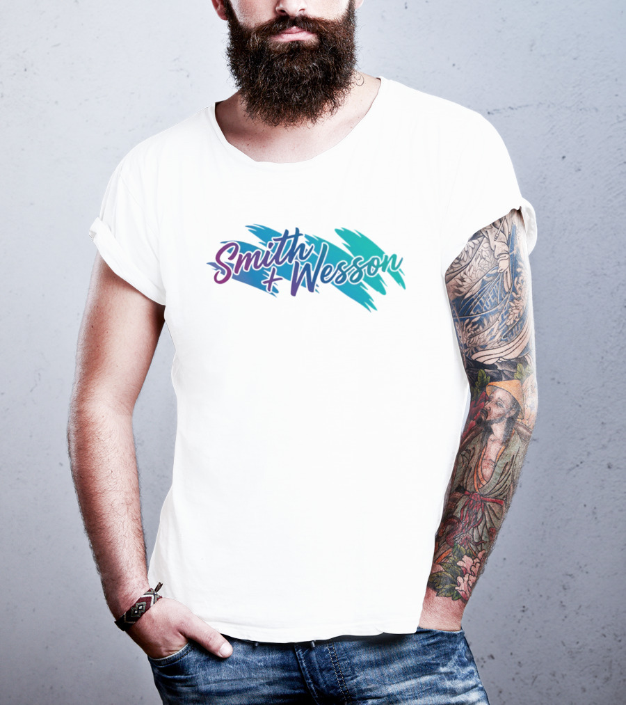Smith And Wesson 90s Teal Purple Paint Brush Strokes T-Shirt