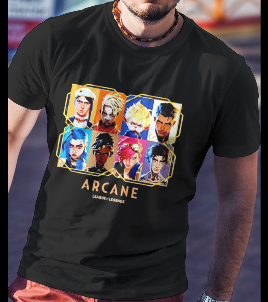 Arcane League Of Legends Jinx Vi Piltover Zaun Hextech Characters Gold Frame 2026 T-Shirt