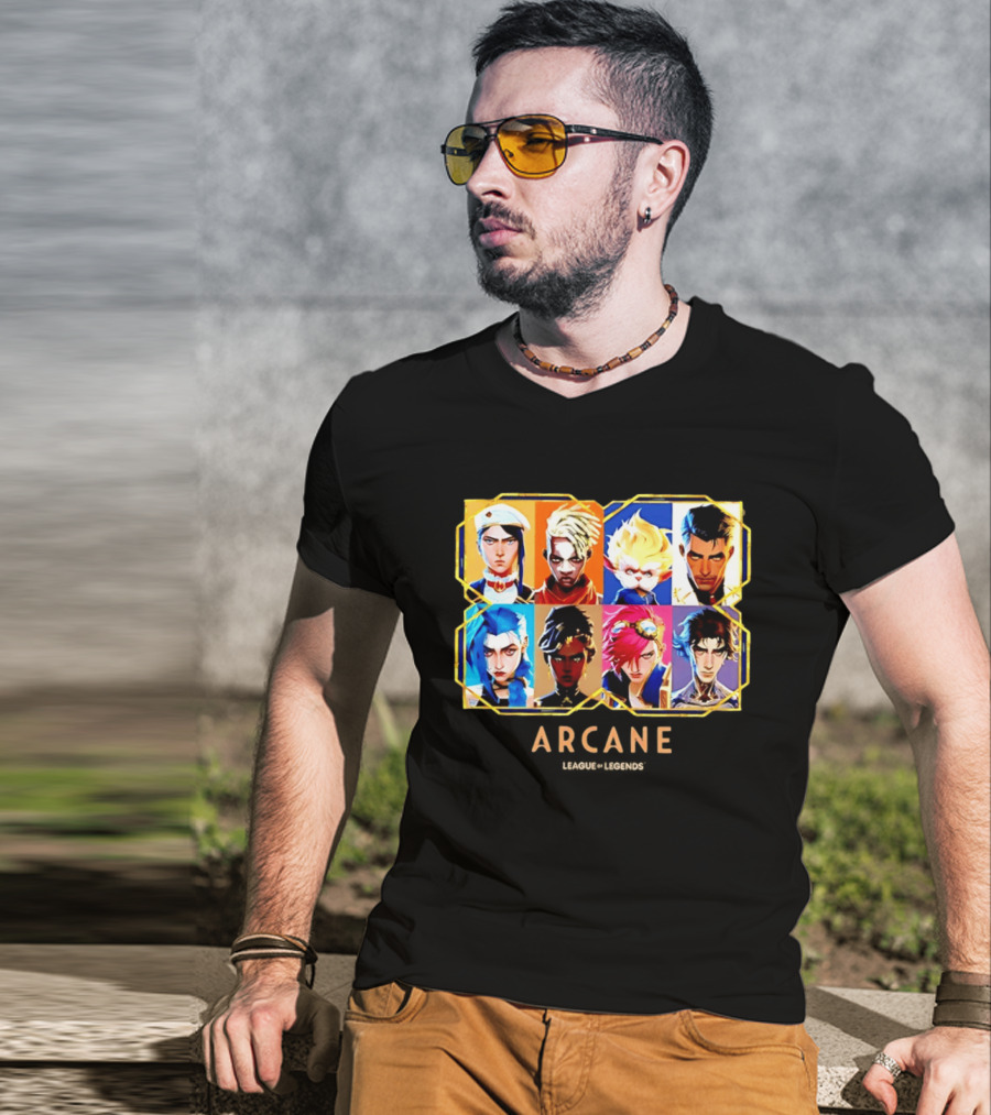 Arcane League Of Legends Jinx Vi Piltover Zaun Hextech Characters Gold Frame 2026 T-Shirt