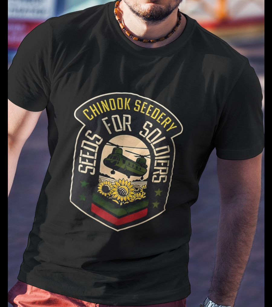 Chinook Seedery Seeds For Soldiers Military Sunflower Helicopter T-Shirt