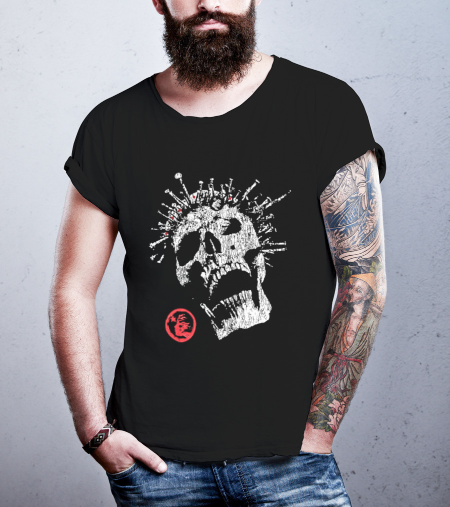 Screaming Skull Punk Spikes Flaming Face Unleashed Fury 2026 Collection Distressed T-Shirt