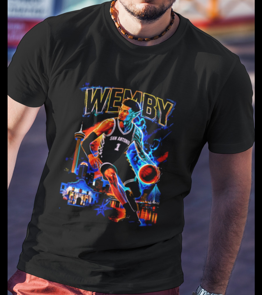Wemby San Antonio Spurs Basketball Player Half Alien City Skyline T-Shirt