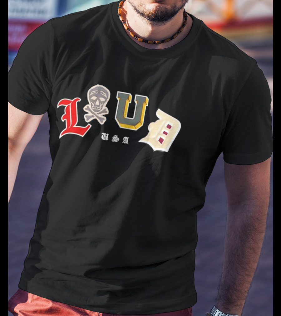LUD USA Skull Varsity Patches L U D T-Shirt