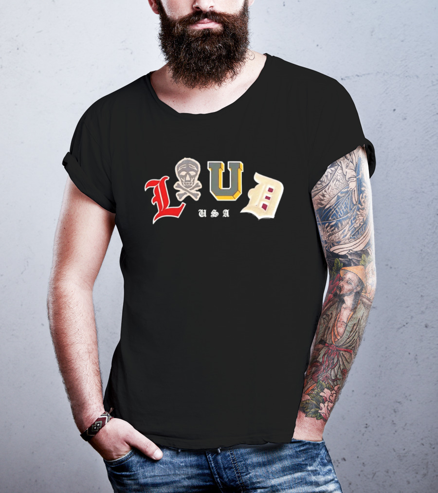 LUD USA Skull Varsity Patches L U D T-Shirt