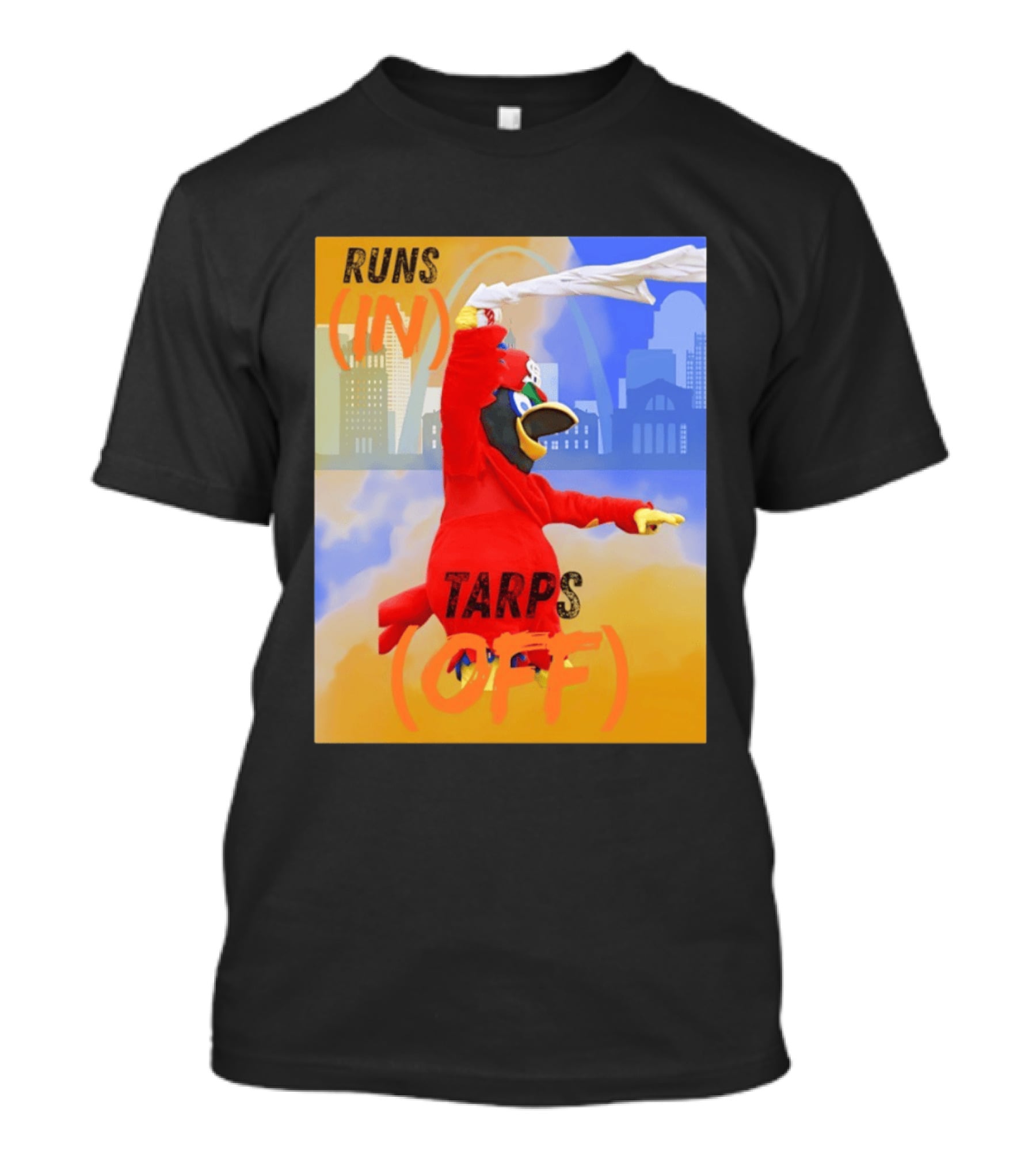 Fredbird Runs In Tarps Off St. Louis Skyline T-Shirt