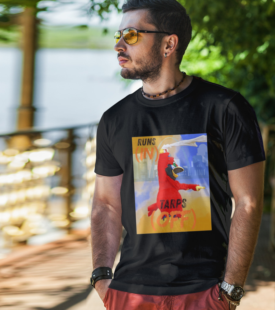 Fredbird Runs In Tarps Off St. Louis Skyline T-Shirt