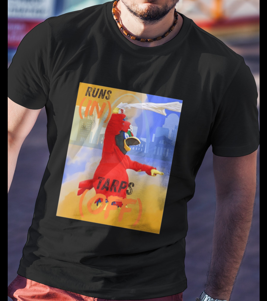 Fredbird Runs In Tarps Off St. Louis Skyline T-Shirt