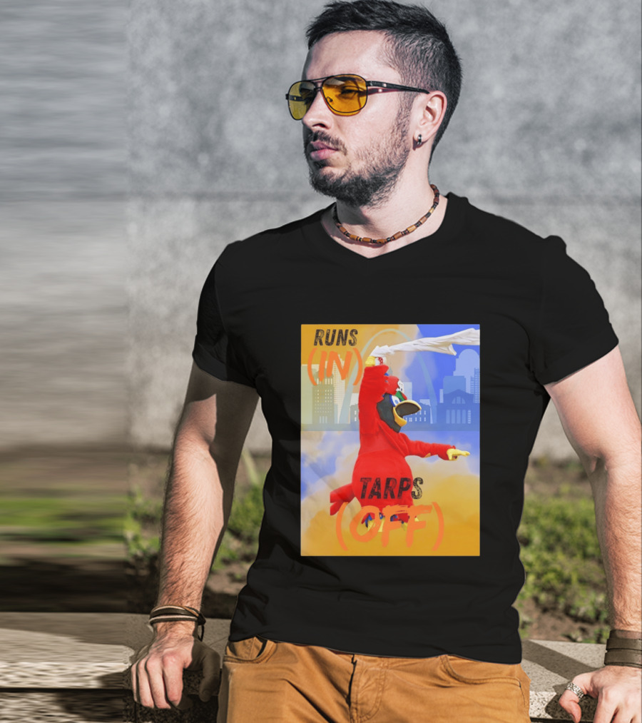 Fredbird Runs In Tarps Off St. Louis Skyline T-Shirt