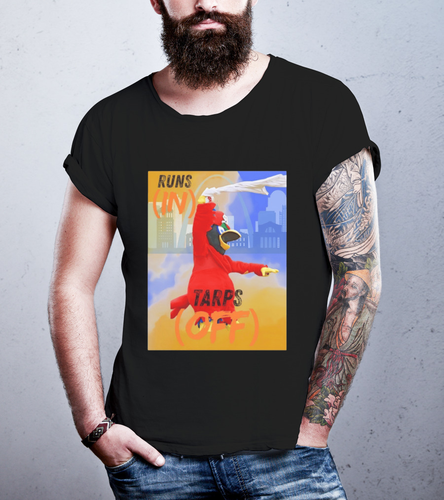 Fredbird Runs In Tarps Off St. Louis Skyline T-Shirt