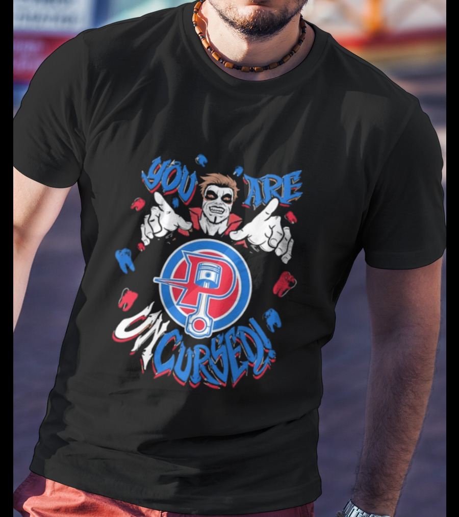Danhausen X Detroit Pistons You Are Uncursed WWE Collaboration Blue Red White T-Shirt