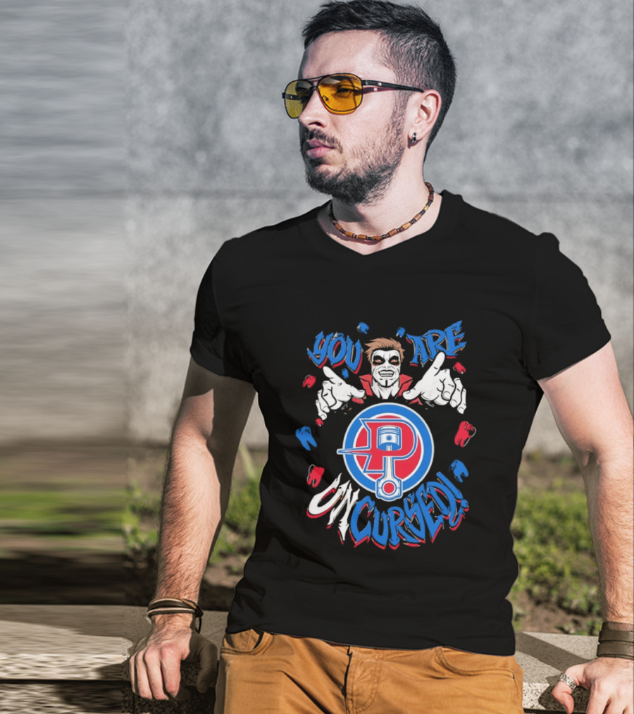 Danhausen X Detroit Pistons You Are Uncursed WWE Collaboration Blue Red White T-Shirt