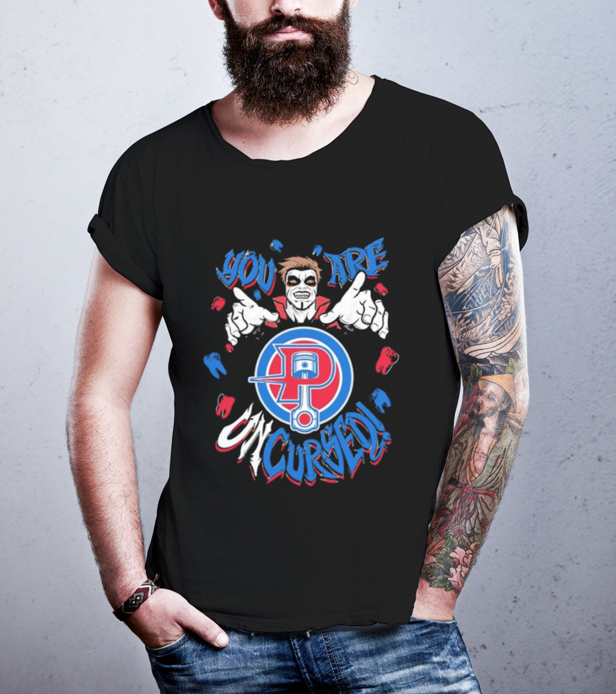 Danhausen X Detroit Pistons You Are Uncursed WWE Collaboration Blue Red White T-Shirt