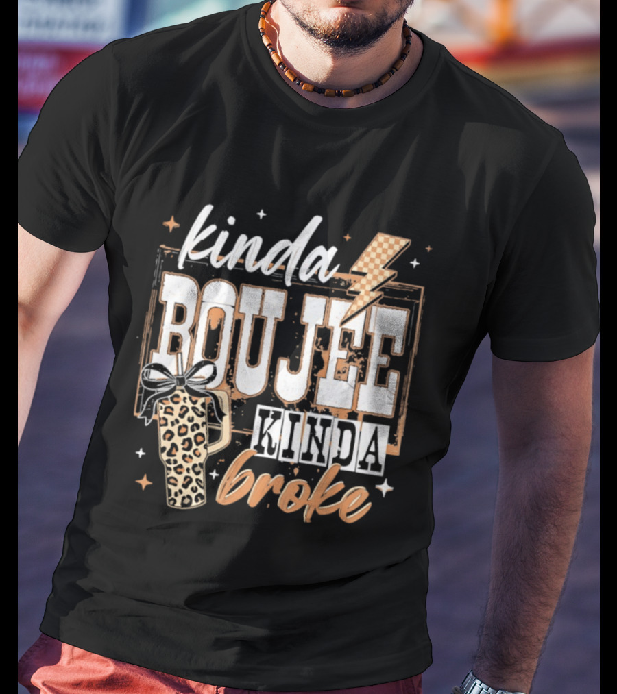 Kinda Boujee Kinda Broke Leopard Print Lightning Bolt T-Shirt