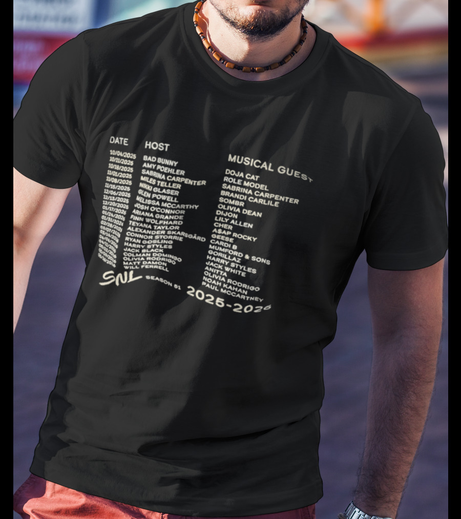 SNL Season 51 2025 2026 Fictional Hosts Musical Guests Lineup T-Shirt