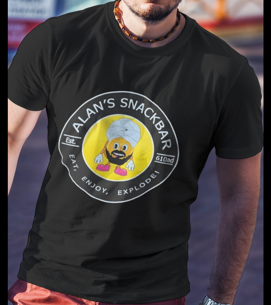 Alan's Snackbar Eat Enjoy Explode Est 610AD Circular T-Shirt