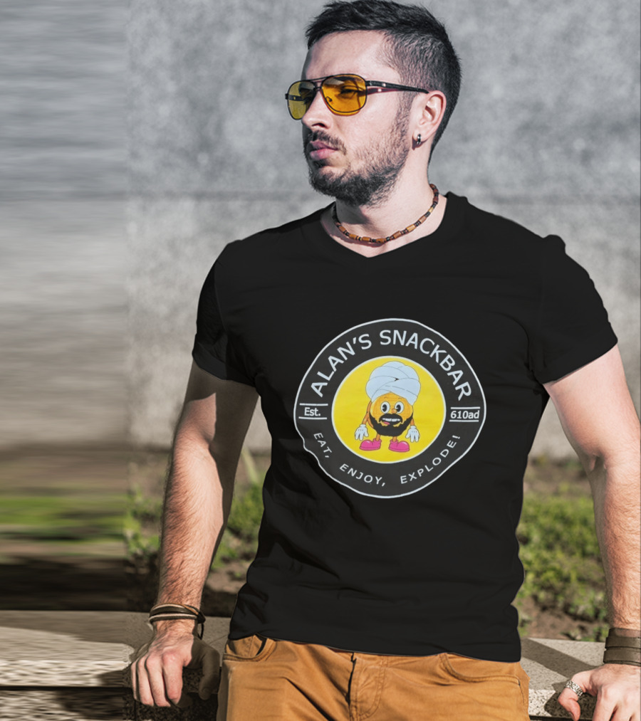 Alan's Snackbar Eat Enjoy Explode Est 610AD Circular T-Shirt
