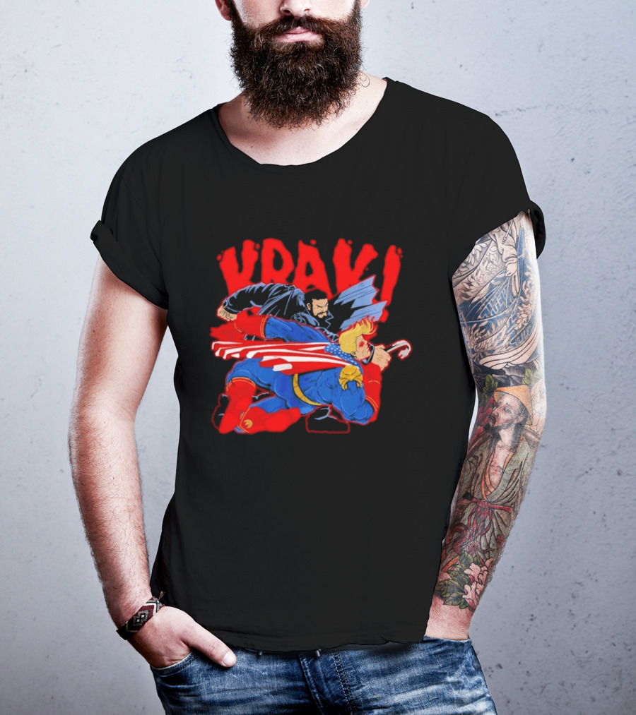 Billy Butcher Punching Homelander VRAK Comic Style Showdown T-Shirt