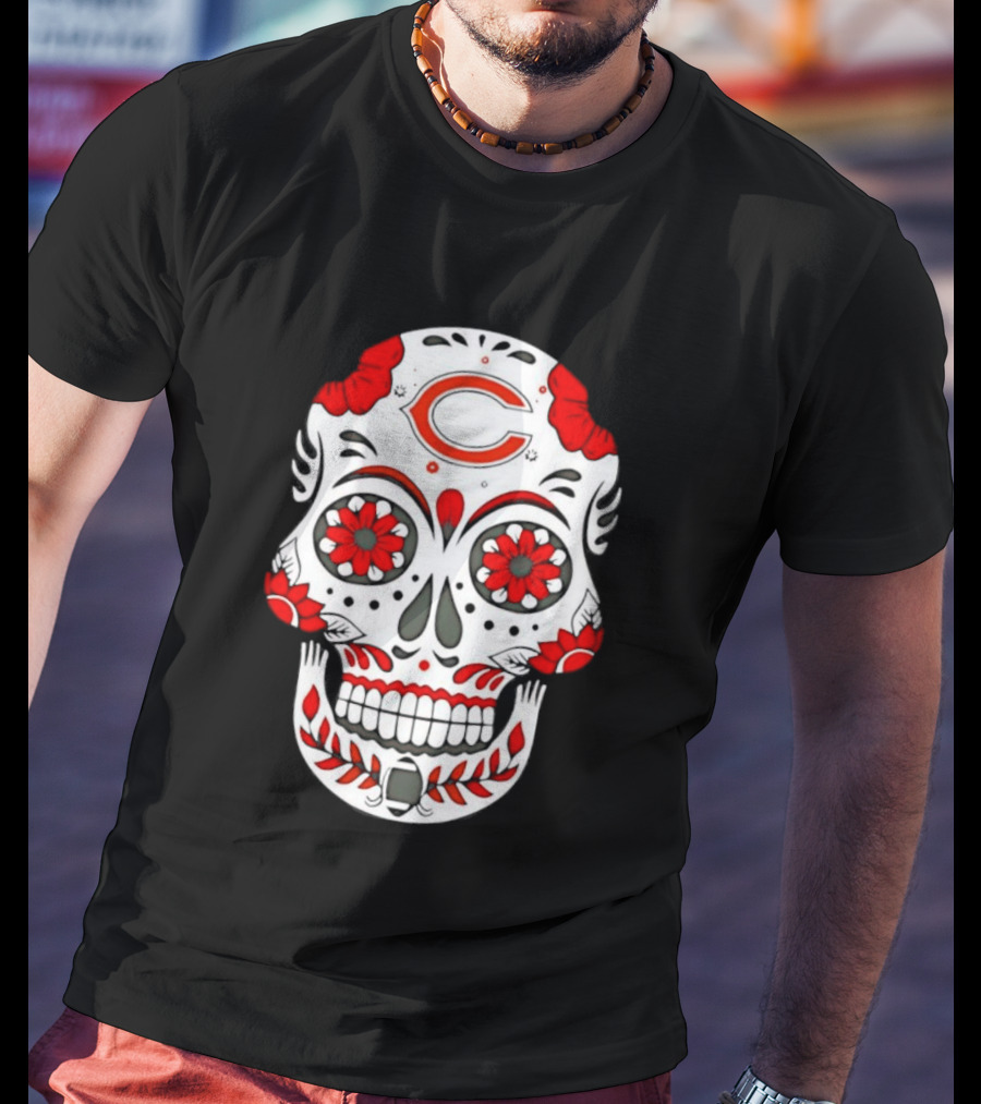Chicago Bears Dia De Los Muertos Sugar Skull C T-Shirt