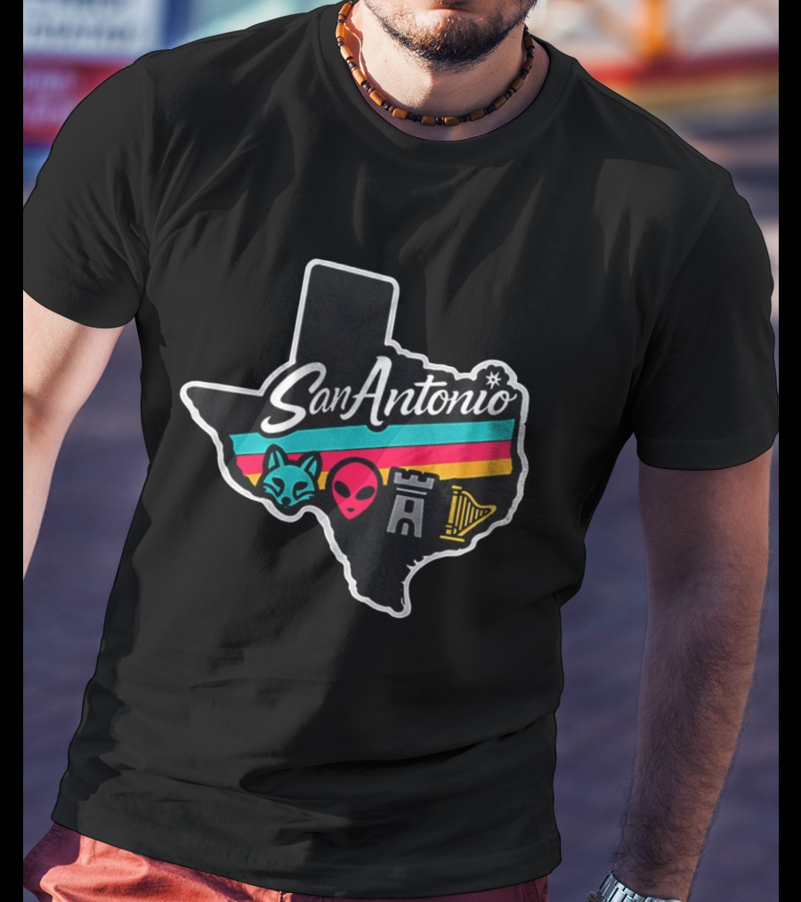 San Antonio Texas Fox Alien Castle Harp Spurs T-Shirt