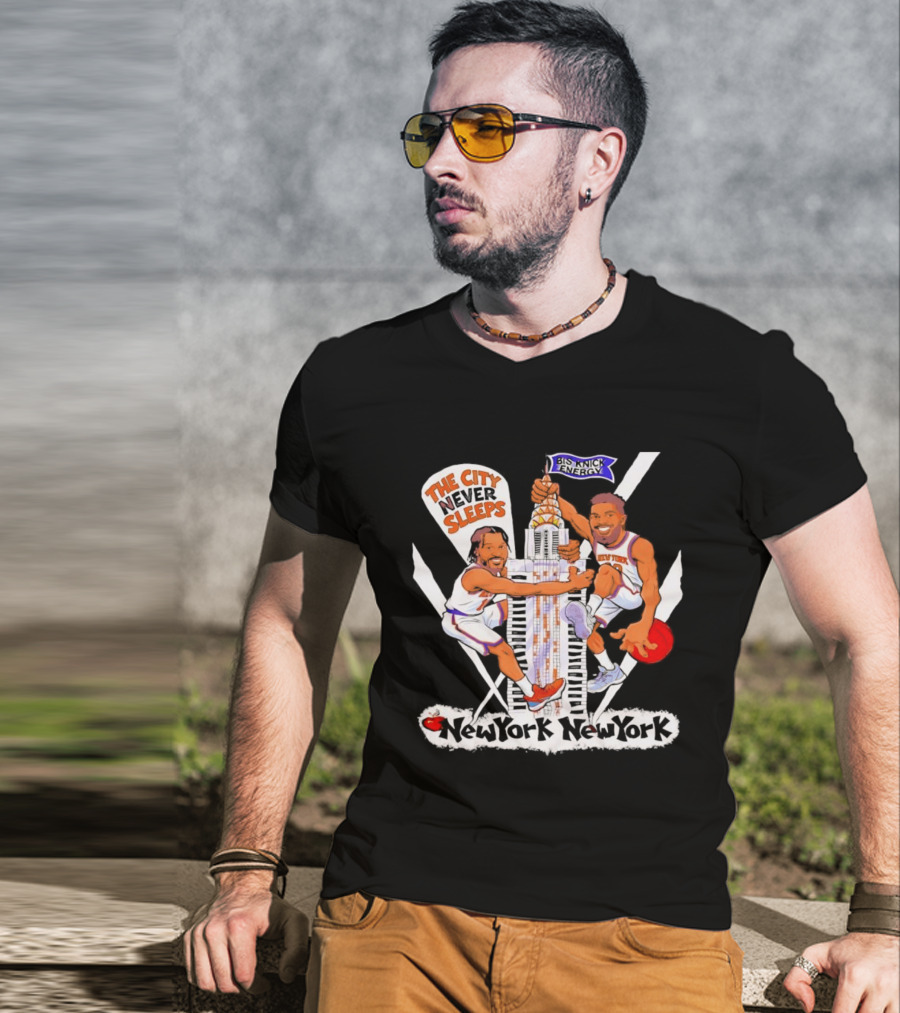 New York Knicks Jalen Brunson Josh Hart The City Never Sleeps Skyscraper Energy T-Shirt