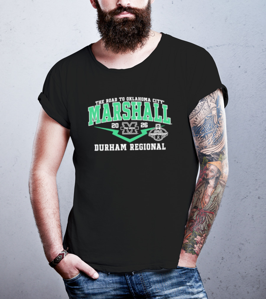 Marshall Thundering Herd 2026 M Logo Durham Regional The Road To Oklahoma City T-Shirt